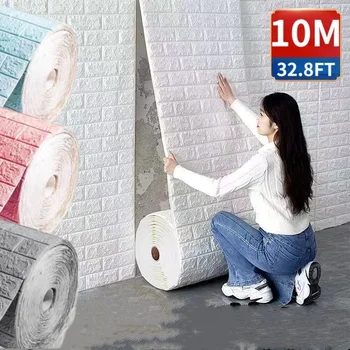 1 / 5 / 10M 3D наклейка на стену имитация кирпича для спальни водонепроницаемый самоклеящийся домашний декор DIY обои для гостиной ТВ фон