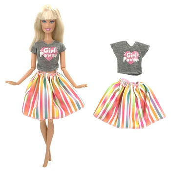 1 комплект кукольная одежда сердце узор рубашка + радужная юбка красочное полосатое платье для куклы Барби Кукла Аксессуары Аксессуары Игрушки