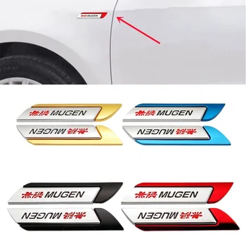 1 Пары 3D Металл MUGEN Логотип Боковое крыло Лезвие Автомобильная эмблема Значок Наклейка Наклейки Наклейки Для Honda Civic Odyssey Accord CR-V FIT City