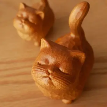 1 шт. Деревянная кошка Резная деревянная модель ручной работы Милый миниатюрный стол Украшение животного Фигурка Детская игрушка Подарок на день рождения