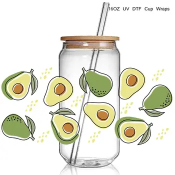 10+ A Vocado Fruit Print 3D UV DTF Наклейки на чашки Пользовательские фруктовые УФ-обертывания для стаканов на 16 унций Libbey Glass Can Cold Cups Tumbler