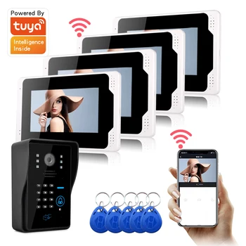 1080P 7-дюймовый WiFi Видеодомофон TUYA Smart Home APP Проводной видеодомофон RFID Система контроля доступа для виллы