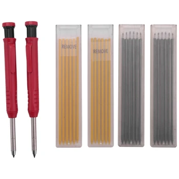 2 однотонных карандаша для деревообработки с точилкой и 24 грифелевых механических карандаша, подходящих для разметки деревянного пола
