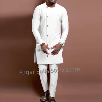 2023 Африканский стиль Длинные белые свадебные костюмы для мужчин Slim Fit Жених Формальные смокинги 2 шт. Наборы Повседневный мужской блейзер Костюм Homme