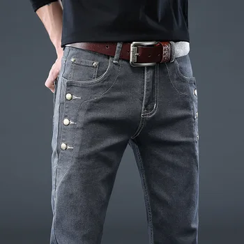 2023 Весна и осень Новый классический модный тренд Высококачественные эластичные маленькие штанины Мужские повседневные тонкие удобные дышащие джинсы