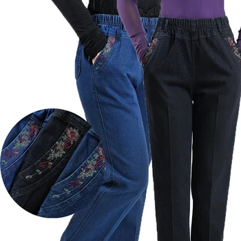 2023 Джинсы с высокой талией Женские джинсовые брюки с эластичной талией Женские зимние флокированные брюки Keep Warm Casual Straight Брюки