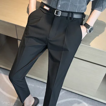 2023 Летняя мода Мужские брюки Slim Fit Business Casual Длинные брюки Офис Мужской Узкий Костюм Однотонный 28-36