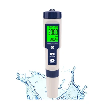 2X Солевой тестер для бассейна, цифровой измеритель солености, высокоточный измеритель солености 5 в 1 для соленой воды, водонепроницаемый тестовый набор