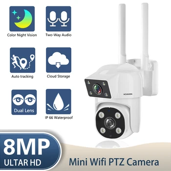 4K HD Wifi PTZ IP Камера видеонаблюдения Двойной объектив На открытом воздухе Автоматическое отслеживание Беспроводная камера видеонаблюдения CCTV 8MP Цветное ночное видение