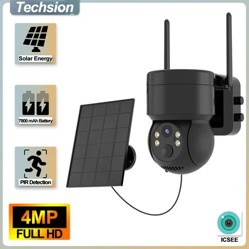 4MP Солнечная камера Wi-Fi Наружное беспроводное наблюдение IP-камеры с солнечной панелью PIR обнаружение человека 7800 мАч Аккумулятор для перезарядки