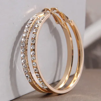 50 мм большие серьги-кольца для женщин и девочек круглые серьги со стразами золотой серебряный цвет круглые серьги для вечеринок