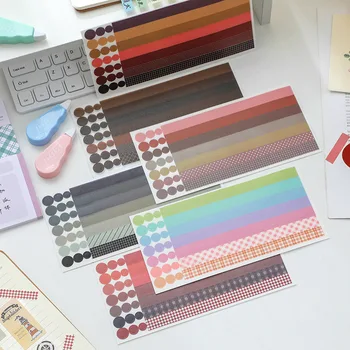 6 листов Однотонная лента серии Wave Dot Сплошной цвет Симпатичные наклейки для ландшафтного дизайна и наклейки из бумажного материала