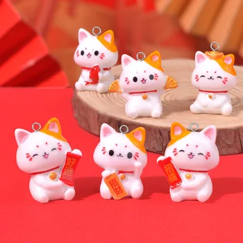 6 шт. Kawaii Lucky Cat Resin Charms Lovely Animal Crafts Кулон для серег Брелок Diy Ювелирные изделия