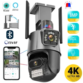 8 МП 4K Wi-Fi камера Защита с двумя объективами Водонепроницаемая безопасность Камера видеонаблюдения CCTV Полицейская световая сигнализация IP-камера