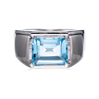 8x10 мм Небесно-голубое кольцо с родием и топазом и родием из стерлингового серебра