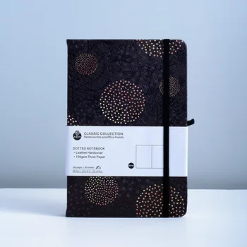 Corderona Черный цветочный точечный журнал 160 г/м² Ультра толстая эластичная лента A5 Блокнот в твердой обложке