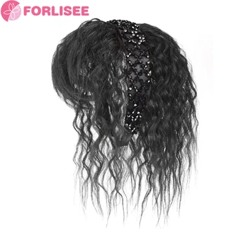 FORLISEE Черная бриллиантовая повязка на голову челка Синтетическая челка Наращивание волос Поддельная челка Натуральная заколка для волос Шиньоны для женщин