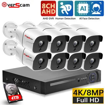 H.265 4K Распознавание лиц AHD DVR Комплект 8-канальная система видеонаблюдения 8MP Ultra HD Внутренняя наружная камера AHD Видеонаблюдение Набор P2P