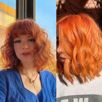 HAIRCUBE Короткие оранжевые парики для женщин Натуральные волнистые бобо синтетические парики с челкой Косплей Хэллоуин Термостойкие искусственные волосы