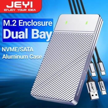 JEYI Корпус твердотельного накопителя M.2 NVMe SATA с двумя отсеками, алюминиевый корпус USB 3.2 Gen 2 10 Гбит/с для твердотельного накопителя M.2 PCIe 2280/60/42/30. Поддержка обрезки UASP