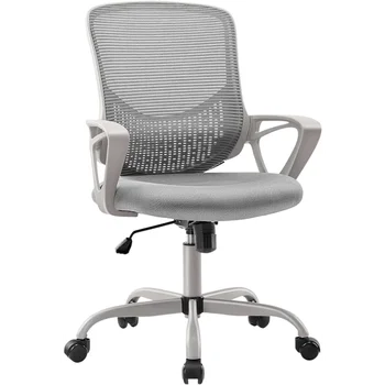 JHK Настольный стул для домашнего офиса Вращающееся сетчатое рабочее сиденье с эргономичной средней спинкой, серый
