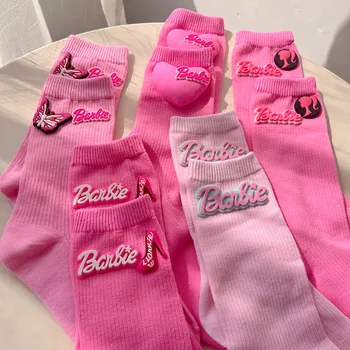 Kawaii Розовые носки Барби Новый Осень Зима Повседневный Девушка Теплый Носок Сладкий Мягкий Дышащий Дамы Y2K Ins Модные носки Mid-Tube Подарок