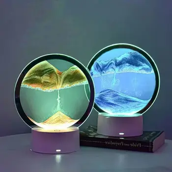 LED RGB Sandscape Lamp Движущийся песочный арт Ночник с 7 цветами Песочные часы Свет 3D Глубоководный дисплей Украшение Рождественский подарок