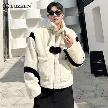 LUZHEN 2023 Новый модный элегантный контрастный цвет сращивания дизайна Теплая куртка из овечьей шерсти Мужское корейское модное пальто A667f6