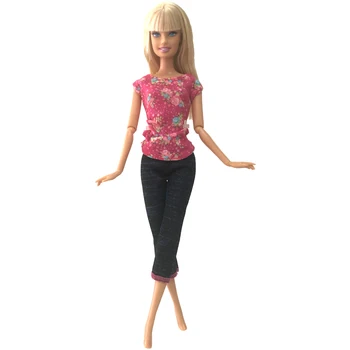 NK 1 комплект 30 см принцесса модная одежда длинные джинсы брюки повседневный красный благородный топ для куклы Барби аксессуары девочка подарок игрушка