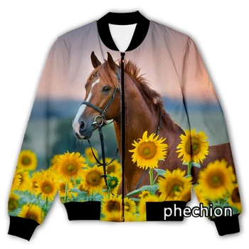 phechion Новые мужчины / женщины Животное Лошадь 3D-печатная повседневная куртка Модная уличная одежда Мужская свободная спортивная куртка и пальто Q158
