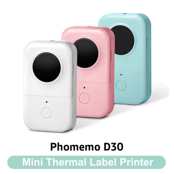 Phomemo D30 Min Принтер Беспроводной карманный принтер для наклеек Принтер для этикеток Машина с клейкой термоэтикеткой Аккумуляторная этикетировочная машина