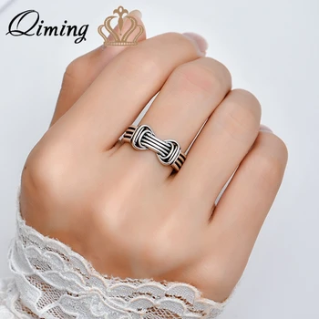 QIMING Готические геометрические тайские серебряные кольца для женщин и мужчин Регулируемое открытое кольцо Винтажные ювелирные изделия Anillos Bague Party Collar