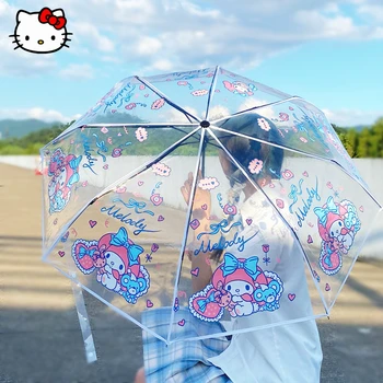Sanrio My Melody Зонтик Pochacco Kawaii Автоматический солнцезащитный зонтик с защитой от ультрафиолета Девушка Окрашенный прозрачный портативный складной зонтик