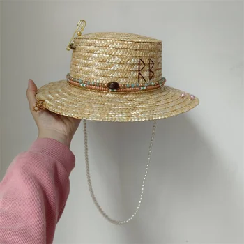 Self created new straw hat punk style pearl chain DIY джазовая шляпа шляпа от солнца новая корейская шляпа с буквами пляжная шляпа мужская и женская панк-шляпа