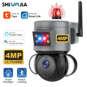 SHIWOJIA 4MP TUYA Камера видеонаблюдения WiFi Наружный AI Обнаружение человека Цвет Ночное видение 2-стороннее аудио IP-камера Поддержка Alexa Google