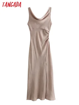 Tangada 2023 Женское однотонное плиссированное новогоднее платье для вечеринок Сексуальное женское длинное платье с открытой спиной 4M267