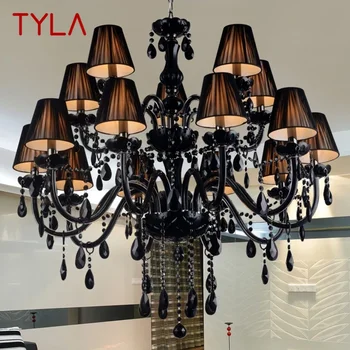 TYLA Хрустальный подвесной светильник в европейском стиле Черная лампа-свеча Роскошная гостиная Ресторан Спальня Вилла Люстра