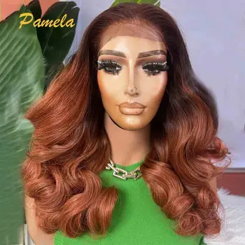 Wear and Go Бесклеевой парик Highlight Ombre 1B Ginger Orange Color Body Wave 13x4 Прозрачный кружевной передний парик из человеческих волос для женщин