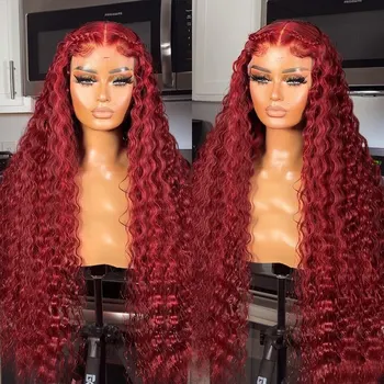 Wear and Go Бесклеевой парик из человеческих волос 13x4 99J Бордовый свободный глубокий волнный кружевной передний парик из человеческих волос красный цвет кудрявый парик для женщин