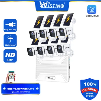 Wistino Solar Wifi Kit 8ch Беспроводная HD 4MP IP-камера с обнаружением движения Наружное ночное видение для системы безопасности с видеорегистратором