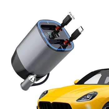 Автомобильное зарядное устройство для сотового телефона Светодиодный дисплей напряжения 5 в 1 Автомобильное зарядное устройство Автомобильное зарядное устройство для телефона с двойными выдвижными кабелями 100 Вт Автомобиль