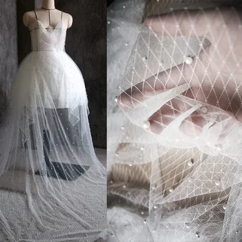 Ажурная сетка, бисероплетенная, нерегулярная, жемчужная, мягкая эластичная сетка, прозрачная ткань, свадебное платье, детская одежда, творческая ткань