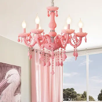 АПРЕЛЬ Розовый хрустальный подвесной светильник Искусство Комната для девочек Свеча Лампа Детская комната Гостиная Ресторан Спальня Люстра