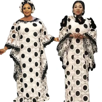 Африканские кружевные платья абайя для женщин Наборы из 2 предметов Мусульманский бубу Белый халат Поставляется с внутренним халатом-кафтаном, макси-платьем и платком на голове