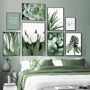 белый цветок зеленые растения холст живопись в скандинавском стиле свежий плакат и печать настенное искусство для гостиной домашний декор без рамки