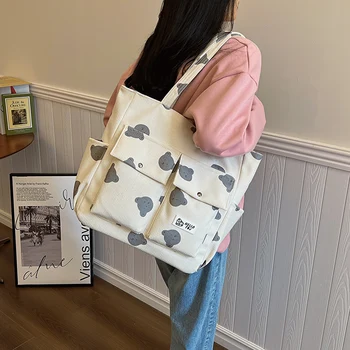 Вельветовые сумки через плечо большой емкости для женщин 2023 зимние тканевые сумки Япония и Корея Свежие повседневные сумки Белые пакеты