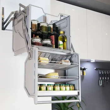 Верхний шкаф холодильника, двойная подъемная корзина, двухслойный подвесной шкаф, выдвижной лифт, кухонный стеллаж для хранения