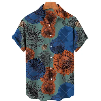 Гавайские рубашки для мужчин Мужская дизайнерская одежда оверсайз Лето 2023 Y2k С коротким рукавом Цветочный принт Повседневные топы Kanye 5XL