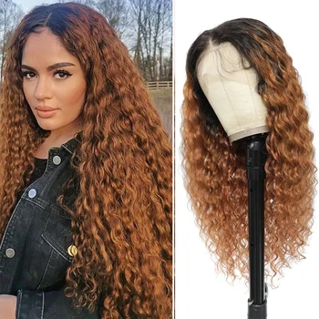  глубокая волна омбре коричневый 13x4 кружева спереди парики из натуральных волос бразильские 4x4 предварительно выщипанные кудрявые натуральные волосы Remy Волосы Парики для женщин
