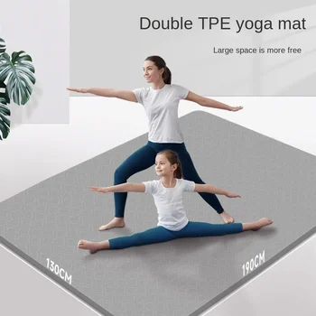 Двойной негабаритный коврик для йоги с веревкой, семейный спортивный коврик для домашнего фитнеса, утолщенный нескользящий амортизирующий коврик для йоги TPE